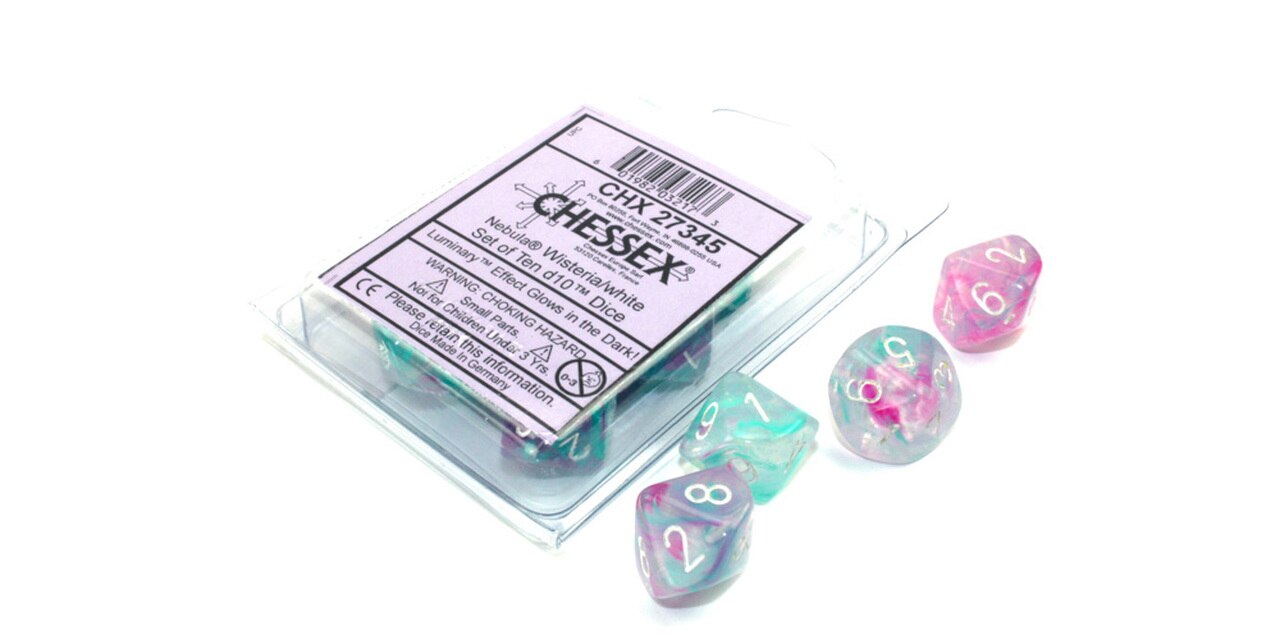 Chessex D10 Dice Set Nebula Luminary Wisteria White 10