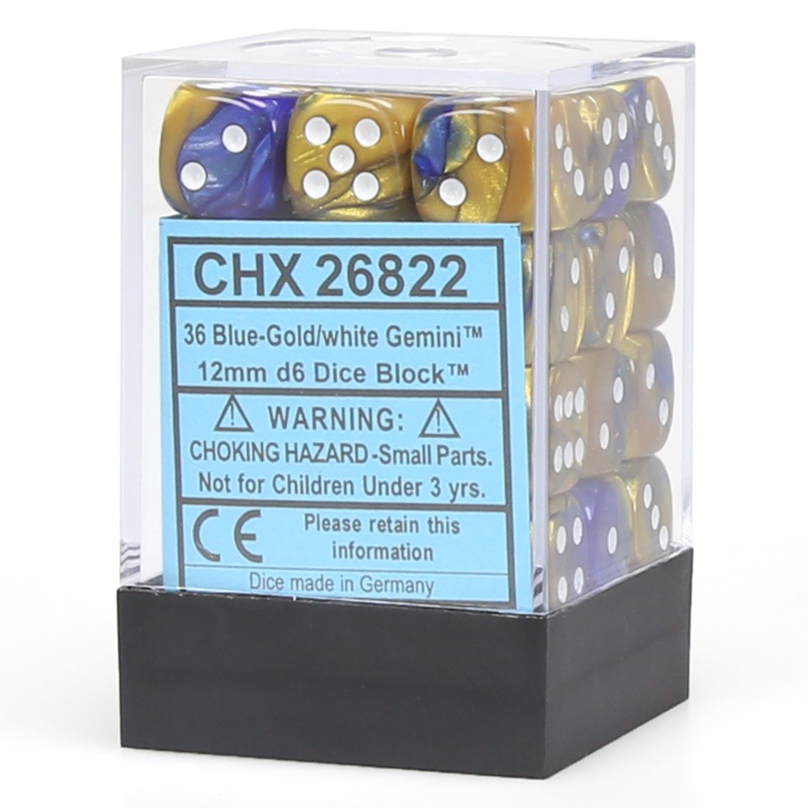 Chessex 12mm Dice Block Gemini Blue Goldwhite 0967